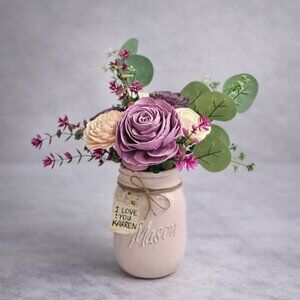 Sola Wood Floral Arrangement in Hand-Painted Personalized Mason Jar